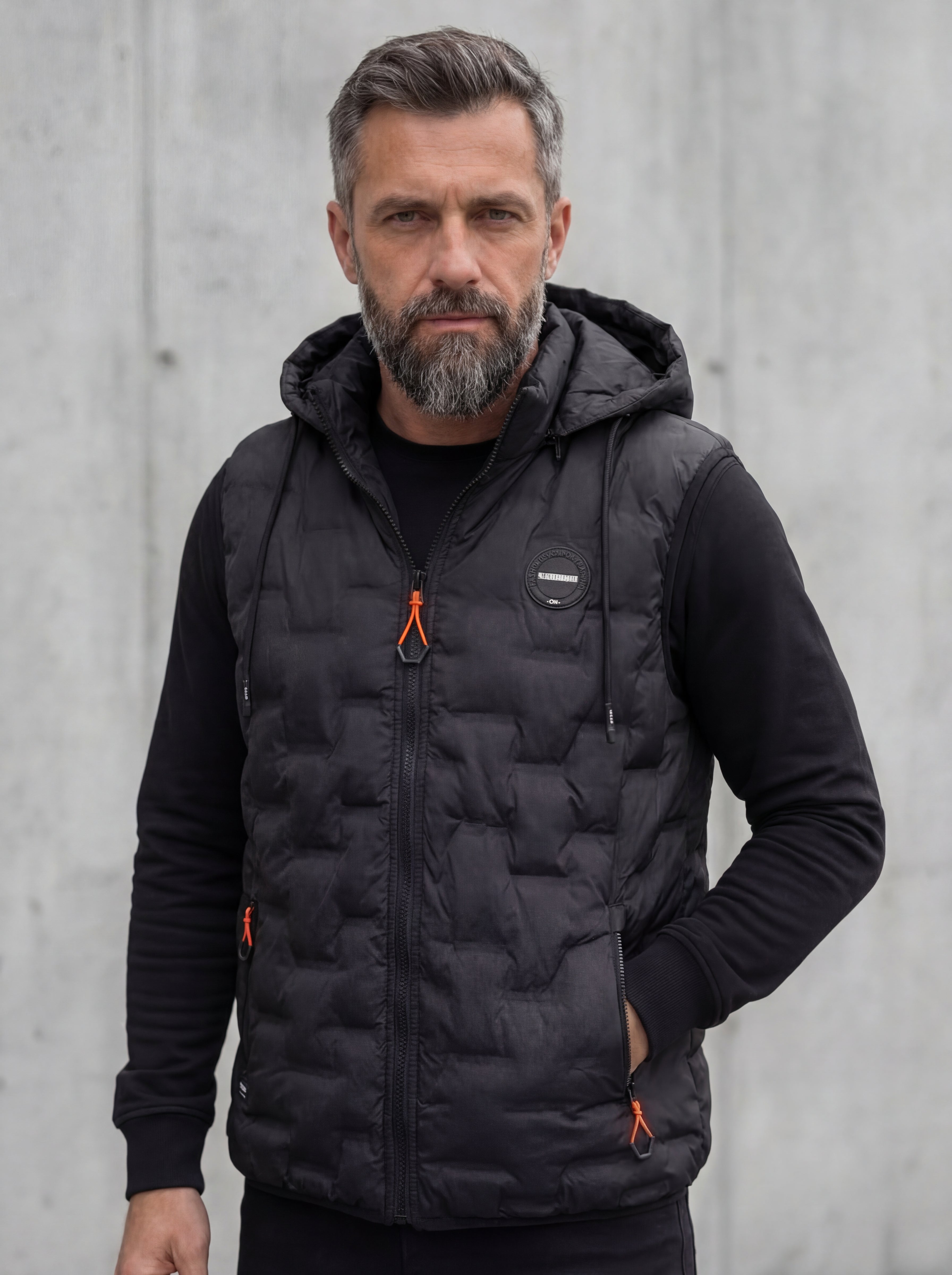 Czarna kamizelka męska z odpinanym kapturem bezrękawnik duże rozmiary 2-6XL