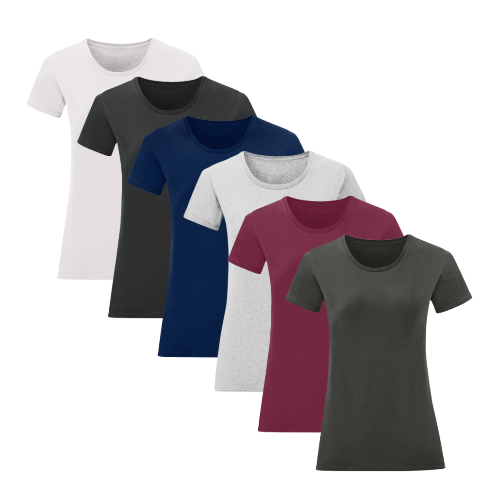 ZESTAW 6 KOSZULEK DAMSKICH 100% BAWEŁNA KRÓTKI RĘKAW KOSZULKI KLASYCZNE