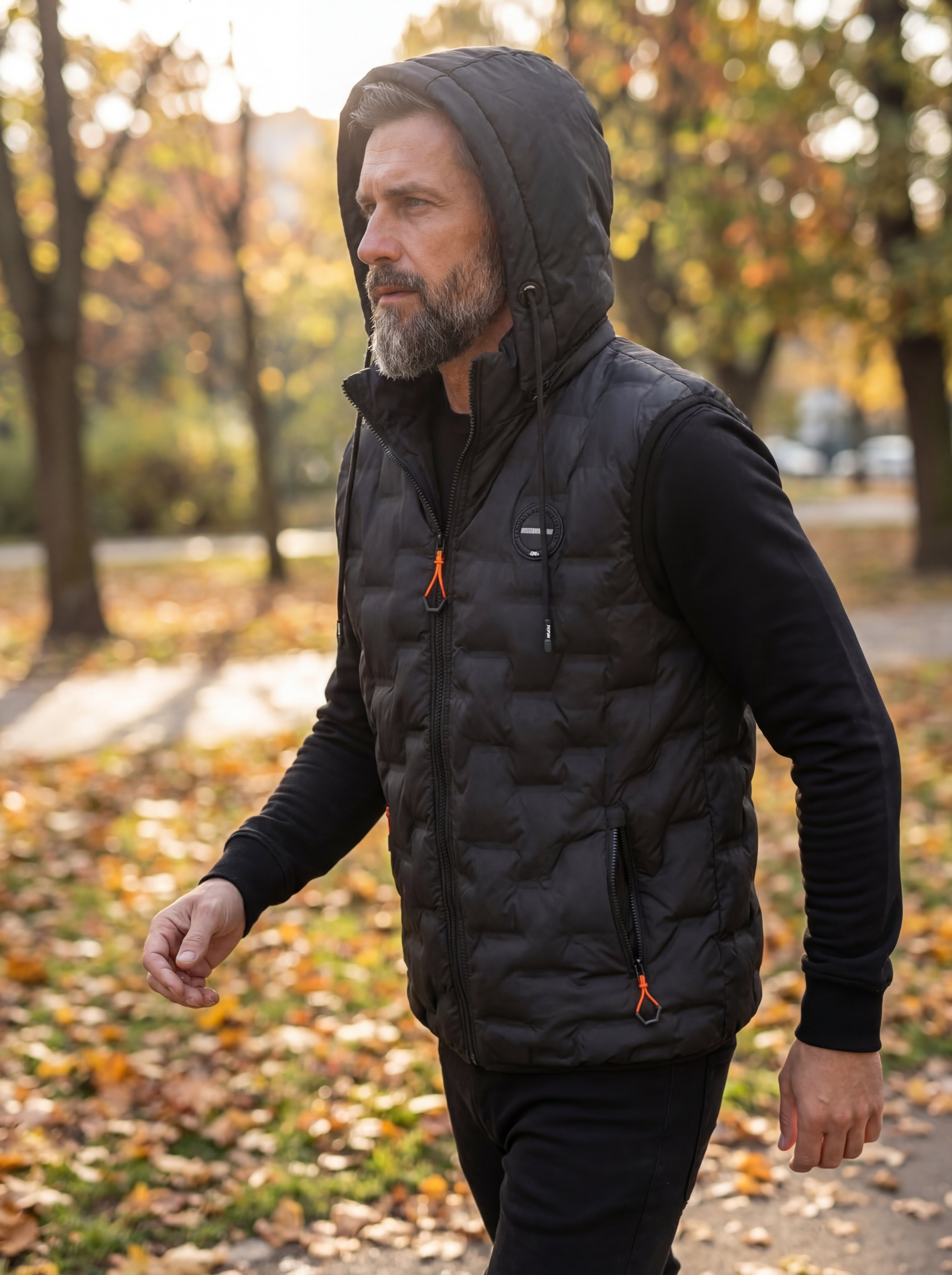 Czarna kamizelka męska z odpinanym kapturem bezrękawnik duże rozmiary 2-6XL