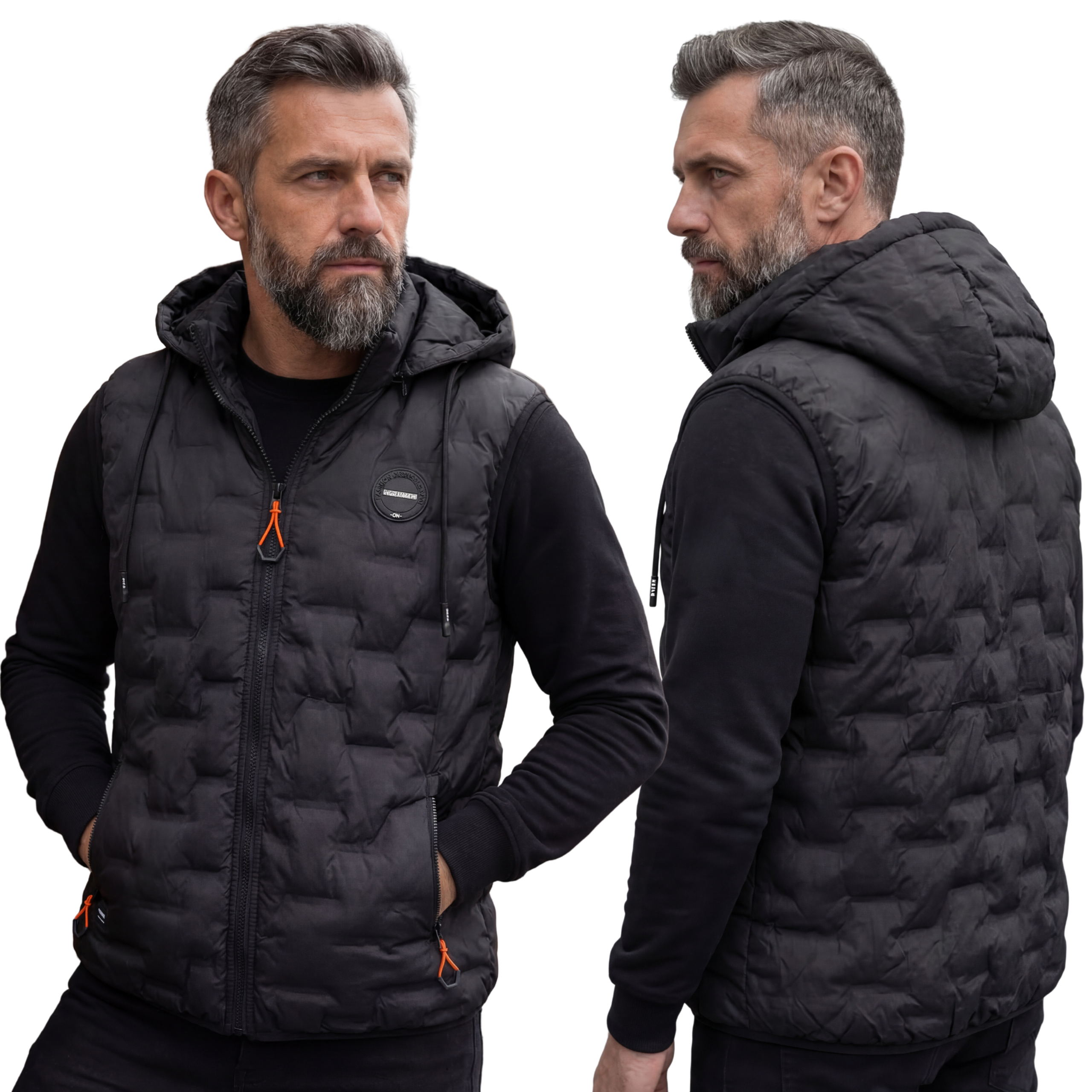 Czarna kamizelka męska z odpinanym kapturem bezrękawnik duże rozmiary 2-6XL