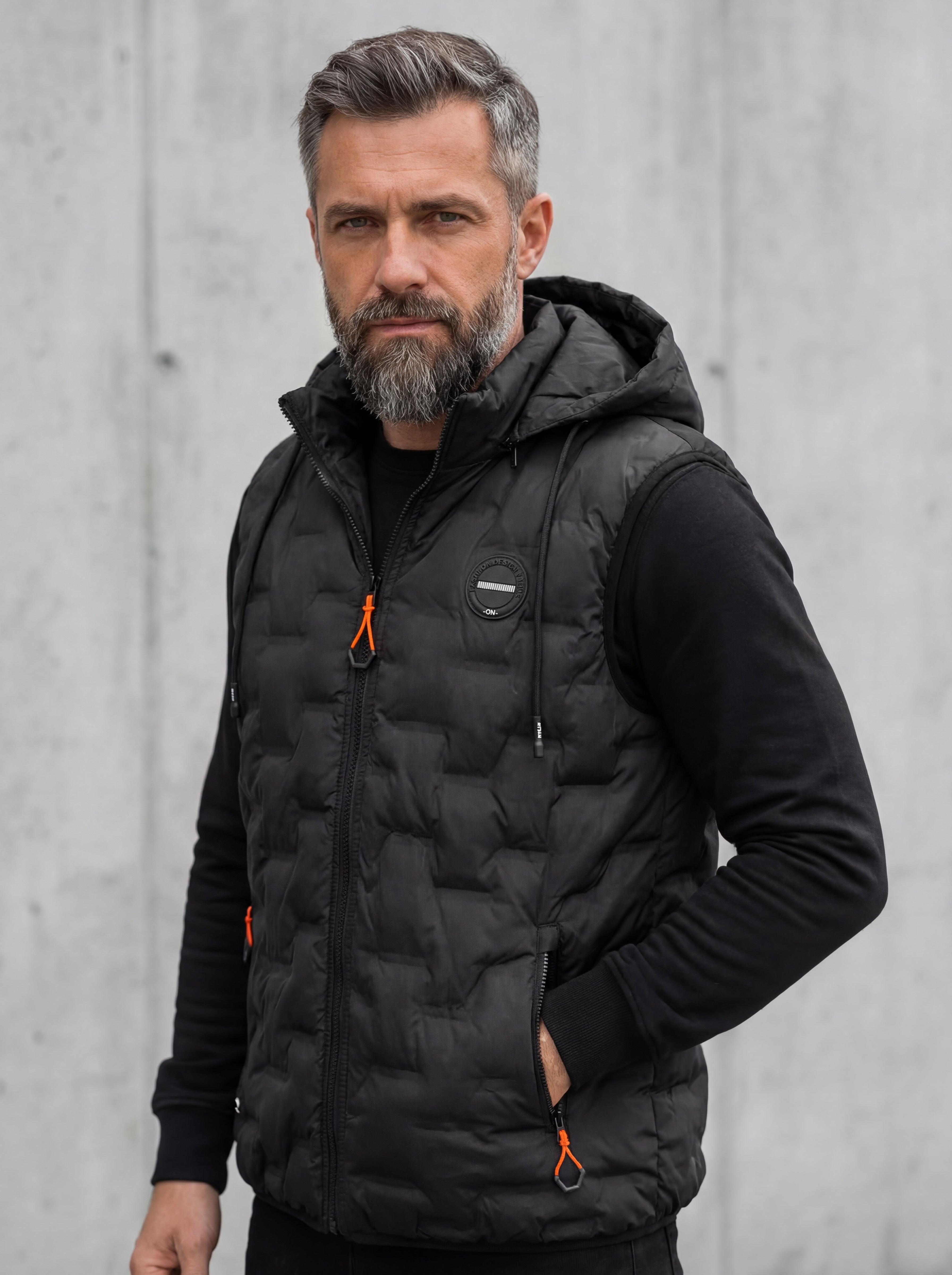 Czarna kamizelka męska z odpinanym kapturem bezrękawnik duże rozmiary 2-6XL